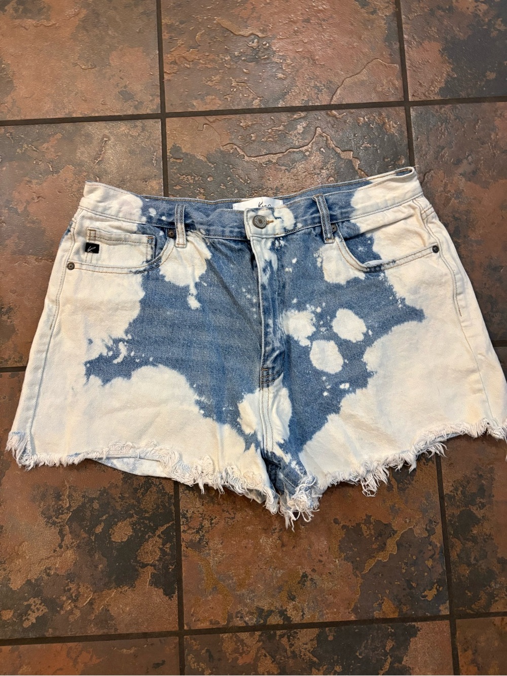 💚KanCan Bleached High-Rise Denim Shorts - Blue & White